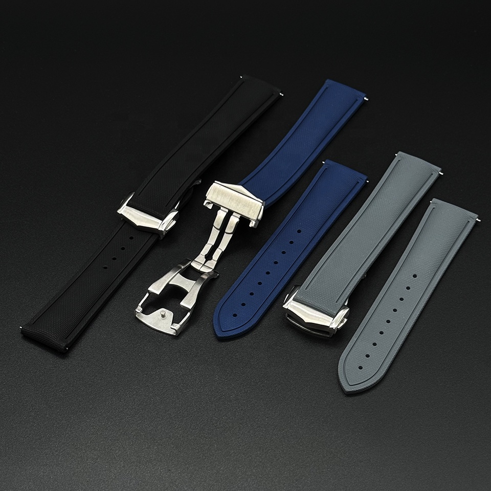 High Quality SportWatchband 20/21/22mm High-tensile Strength Luxury 18/19/23/24mm FKM Rubber Watch Strap Sailcloth Texture