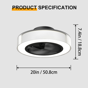 Ventilador de Techo Empotrado de 20 Pulgadas con Luz LED Integrada para Dormitorio, Habitación Pequeña, Apartamento, Cocina - Product Image 5