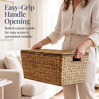 Panier de rangement classique de style ferme en jacinthe avec couvercle et poignée, idéal pour la chambre, la salle de bain ou la buanderie