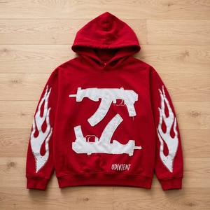 Sudaderas con capucha para hombre personalizadas al por mayor, de algodón polar, estilo streetwear Y2K grunge, con bordado de chenilla y estampado en relieve, con cremallera completa - Product Image 1