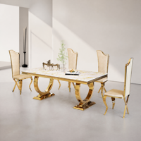 Table à manger moderne avec plateau en marbre et base en métal doré pour un mobilier de salle à manger de luxe