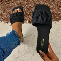Nouvelles Sandales Confortables pour Femmes 2026 – Style Européen Plissé, Bout Carré, Chaussures Plates d'Été