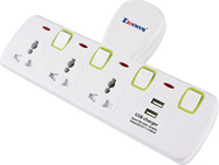 13A 250V 3250W 4 Gang 3 Stopkontak Tahan Api Tembaga Adaptor Steker Universal dengan SDK