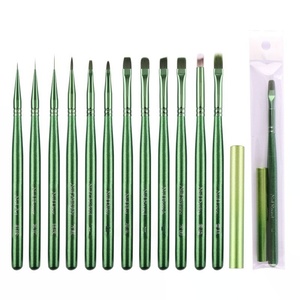 Factory Customized Green Wooden Pole Nail <b>Brush</b> Set 12 Delivery Pencil Bag Nail String Pen Nail Salon Special - Product Image 6