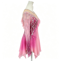 Robe de patinage artistique rose dégradé rouge pour performance scénique, ornée de strass faits à la main, dos ouvert, pour filles et enfants