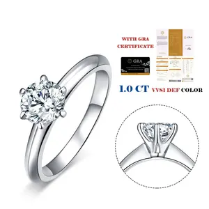 Classic 1C moissanite engagement rings round shape cut silver 925 jewelry dating party gift size 5-9 dating party fine Jewelry