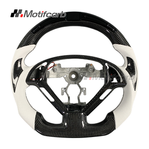 Volant en carbone LED personnalisé pour Infiniti G37 G35 G35S G37S EX37 EX35 Q60 2007-2014 avec poignées en cuir perforé blanc - Product Image 1