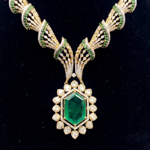<b>Emerald</b> Green Seaila Micro Insert Kundan Brass Necklace Earrings <b>Set</b> Indian Bridal Gold Plated Wedding Statement <b>Jewelry</b> - Product Image 1