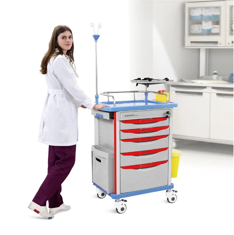 SAIKANG-Multifunction ABS Plastic Hospital Anaesthesia Trolley, Medical Medicine, Drug Emergency Trolley, SKR054-ET