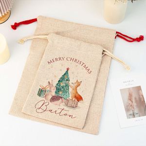 Bolsa de Regalo Navideña Personalizada Ecológica y Duradera para Niños, Saco de Santa Personalizado, Bolsa de Lino y Algodón con Cordón para Fiestas Familiares - Product Image 5