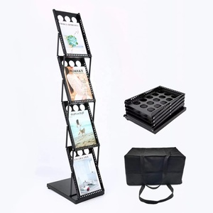 Support d'affichage pliable A4 en alliage d'aluminium, fer argenté noir sur mesure, présentoir pour magazines et affiches, étagère pour livres - Product Image 4
