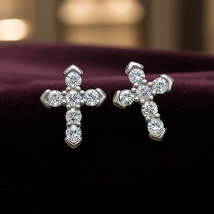 Pendientes de Cruz de Diamantes en Oro Blanco E4725, Corte Brillante Redondo, Color G, Naturales, Unisex, Joyería para Ceremonias Religiosas, Certificados - Product Image 2