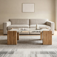 Table basse carrée en bois massif avec plateau en pierre design moderne, table de salon en marbre naturel pour hall d'hôtel, maison