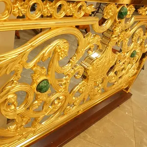 Custom Royal Metal baluters diukir kuningan tangga pagar balustrade pegangan tangan Hotel mawar emas pegangan tangan