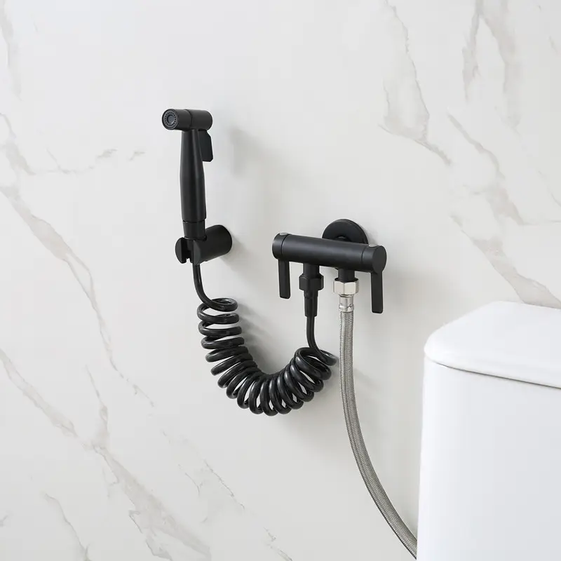Bathroom Handheld Toilet Bidet Spray Kit Wall Mounted black plastic Bidet Sprayer Shattaf Set