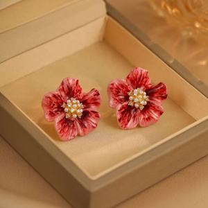 2024 Ankora Red Luxury High-End Flower <b>Earrings</b> Elegant Socialite Style for Women New <b>Fashion</b> <b>Drop</b> <b>Earrings</b> - Product Image 1