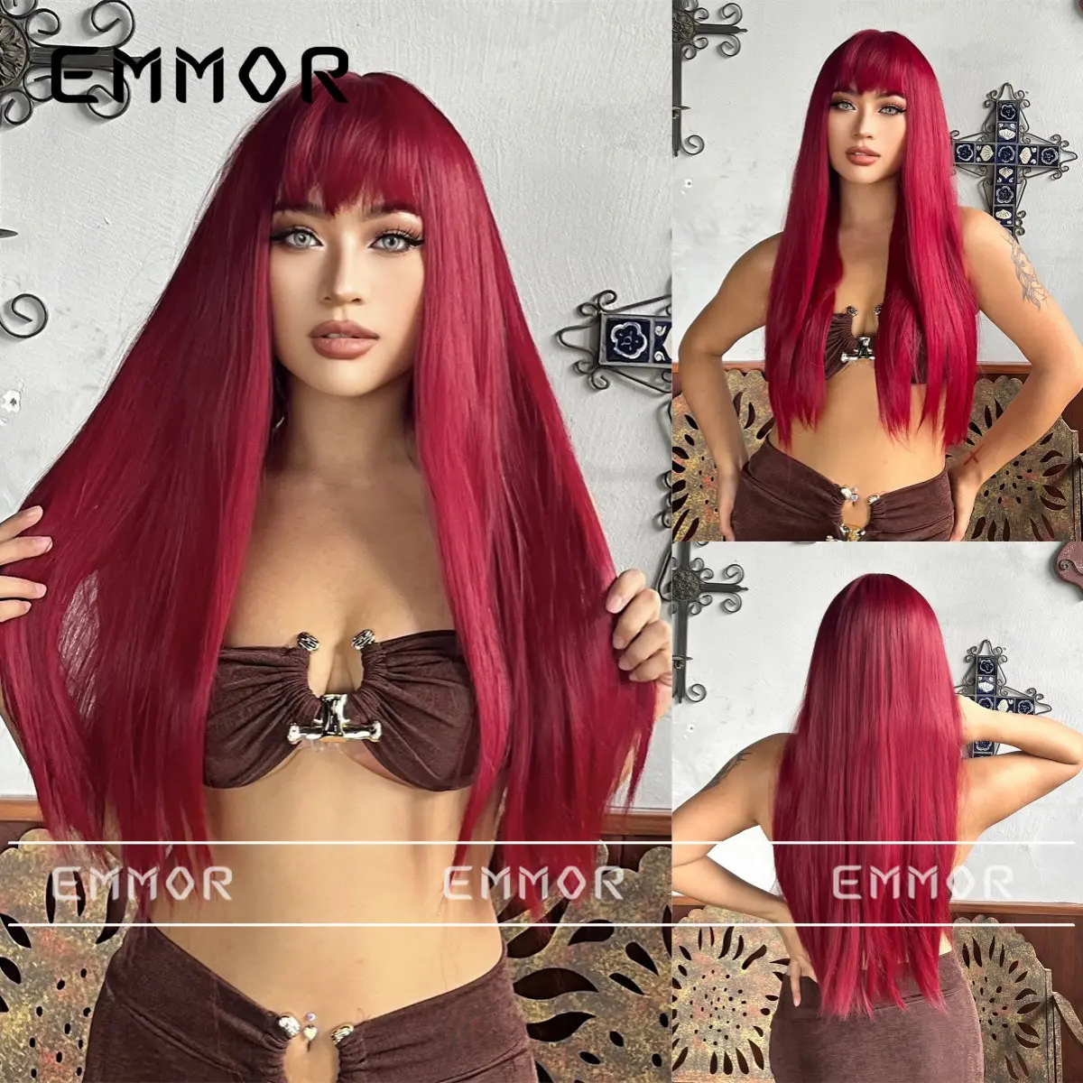 Low Price Wholesale New Fashion Long Red Straight Synthetic Hair Wigs For Fashion Girl