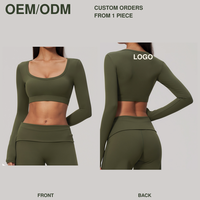 Nouveau haut de sport pour femme en molleton brossé, anti-transpiration, col rond, extensible, effet amincissant, mi-longueur