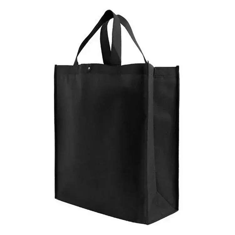 Custom logo reusable grocery tote black color non woven bag for shopping