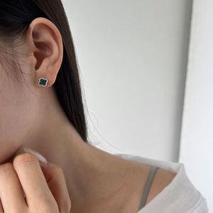 Dylam Trending Fine Fashion S925 Silver Four Leaf Clover 5A Zirconia Onyx <b>Turquoise</b> Malachite White Shell Stone <b>Stud</b> <b>Earrings</b> - Product Image 4