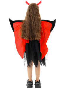 Recién llegado, disfraz de pequeño Diablo, vestido de Demonio Rojo para niñas con diadema de cuerno, Kit de tridente de alas para niños, vestido de fiesta de Halloween - Product Image 2