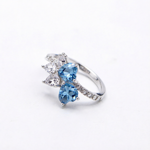 Anillo de Boda de Plata de Ley 925 con Baño de Rodio y Topacio Azul de Londres Natural con Corte Corazón, Venta al por Mayor de Fábrica, Regalo para Mujer, Uso Diario - Product Image 1