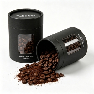 Caja de Tubo para Granos de Café Personalizada, Papel Kraft Negro con Ventana Transparente, Reciclable, Impresión a Cuatro Colores - Product Image 6