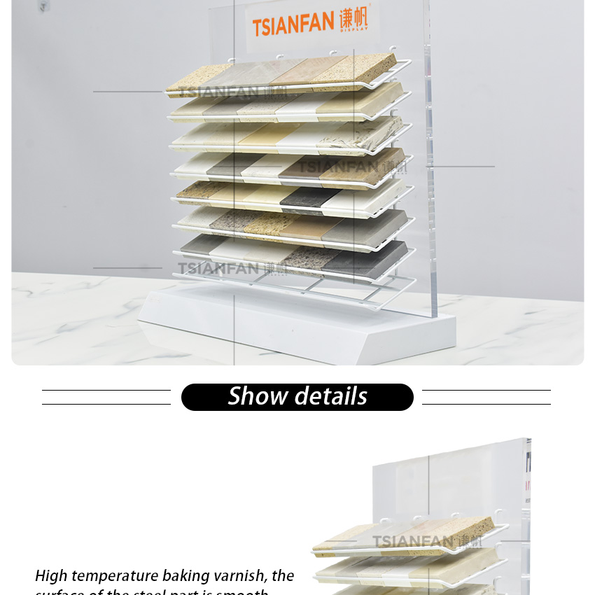 Countertop Acrylic Stand Ceramic Color White Display Marble Rack Desktop Granite Sample For Quartz Stone And Tile