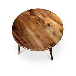 Mesa de Centro Moderna Redonda de Madera de Nogal |   Mesa de Centro de Madera Sólida de Estilo Mid-Century |   Tamaño, Color y Altura Personalizados para Sala de Estar - Product Image 1