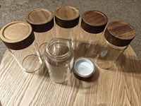 Bocaux de conservation hermétiques en verre borosilicate Hing 2x2000ml, récipients pour aliments et grains de café avec couvercles en bois, bocaux empilables pour la cuisine