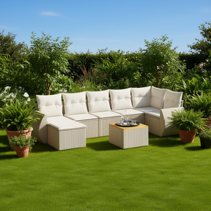 Ensemble de canapés de jardin en rotin beige 6 places, mobilier d'extérieur contemporain résistant aux intempéries, sectionnel pour patio - Product Image 2