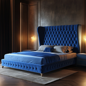 Lit double moderne <span class=keywords><strong>de</strong></span> luxe plate-forme Queen Size rembourré bleu cadre <span class=keywords><strong>de</strong></span> lit meubles <span class=keywords><strong>de</strong></span> <span class=keywords><strong>chambre</strong></span> <span class=keywords><strong>à</strong></span> <span class=keywords><strong>coucher</strong></span> en bois pour hôtel idées <span class=keywords><strong>de</strong></span> <span class=keywords><strong>chambre</strong></span> <span class=keywords><strong>à</strong></span> <span class=keywords><strong>coucher</strong></span> - Product Image 5