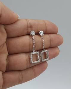 0.97 Ct Diamond <b>Earrings</b>, 14Kt Gold Lab Grown Diamond <b>Earrings</b>, Open Square Diamond Dangle Stud <b>Earrings</b> - Product Image 4