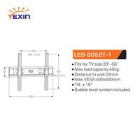 Soporte de Pared para TV LED-905ST-1, VESA Máx. 400x400mm, Inclinable, Universal, para Pantallas Planas de 23"-55", Venta Directa de Fábrica