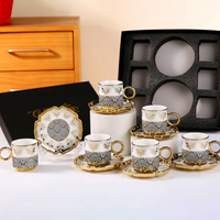 Tasse à thé en céramique européenne plaquée or moderne de luxe 2025 Coffret cadeau Tasse et soucoupe Ensemble cadeau de 6 tasses à café et soucoupes