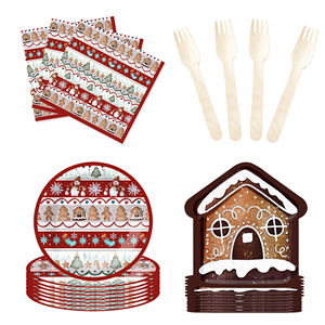 DAMAI Christmas-themed Paper Plates Paper Cups and Napkins with Cookie House and Gingerbread Man Designs - Product Image 3