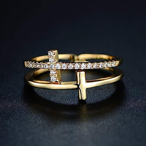 Anello a Croce T0022 Placcato Oro con Zirconia Cubica, Regalo Cristiano Unisex, Gioiello alla Moda - Product Image 6
