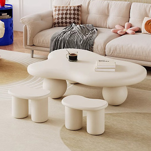Mesa de Centro Creativa Moderna de Piedra Crema con Patas Redondas, Estilo Nube, para Apartamentos Pequeños, Sala de Estar, Estructura de Madera Moderna, Modelo Nuevo Mu Te B85 - Product Image 2