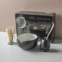 Ensemble de thé Matcha 5 pièces en céramique, bol à Matcha, fouet en bambou Chasen à 100 dents, support pour fouet, cuillère, tamis, glaçure noire mouchetée, style japonais