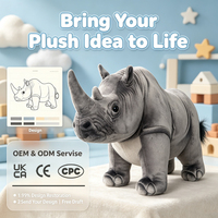Peluche rhinocéros personnalisée, jouet en peluche, coussin mignon pour parcs à thème, boutiques, usines, conception OEM ODM personnalisée, fourniture mondiale