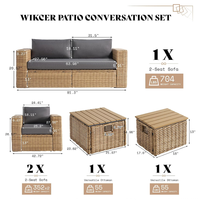 Ensemble de salon d'extérieur en rotin PE résistant aux intempéries, avec table basse de rangement, idéal pour jardin, bord de piscine, villa - Vente chaude