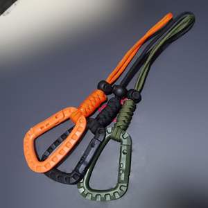 Porte-clés en plastique tressé avec mousqueton en D, cordon en nylon, <span class=keywords><strong>sangle</strong></span> de poignet anti-perte pour extérieur, noir, orange, kaki - Product Image 5
