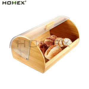 Portapane in bambù per cucina, scatola portaoggetti per pane con finestra trasparente/fabbrica Homex_BSCI