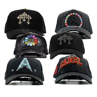 Sombreros al por mayor: Gorra de béisbol de gamuza de diseño Danny con ala ancha, pedrería personalizada y logotipo bordado CT