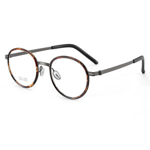 Lunettes de vue pour homme de style Linde, monture ovale en écaille de tortue, 2708, titane pur, monture étroite ultralégère, verres en plastique - Product Image 1