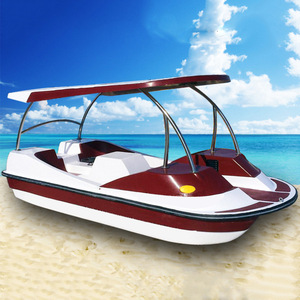 Bote de pedales de fibra de vidrio para 4 personas, embarcación recreativa rígida con toldo para uso en lagos y parques. - Product Image 1