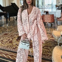 Ensemble Pantalon Jorden Costumes Femme Couple Kurta Nouvelle Arrivée Dentelle Transparente Deux Pièces Sexy Tendance Chemisier Col Montant Pantalon Long