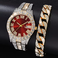 Relojes de Lujo Personalizados al por Mayor, sin Marca, para Hombre y Mujer, con Esferas Grandes y Completamente Adornados con Diamantes, Conjuntos de Regalo con Brazalete