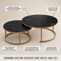Table basse moderne nordique avec plateau en marbre, ensemble de tables gigognes de luxe en métal blanc et pierre dorée pour salon, cuisine, maison