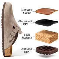 Sabots en liège et daim unisexe personnalisés OEM, vente en gros, mules antidérapantes à boucle réglable, chaussures de plage en cuir végétalien, direct usine